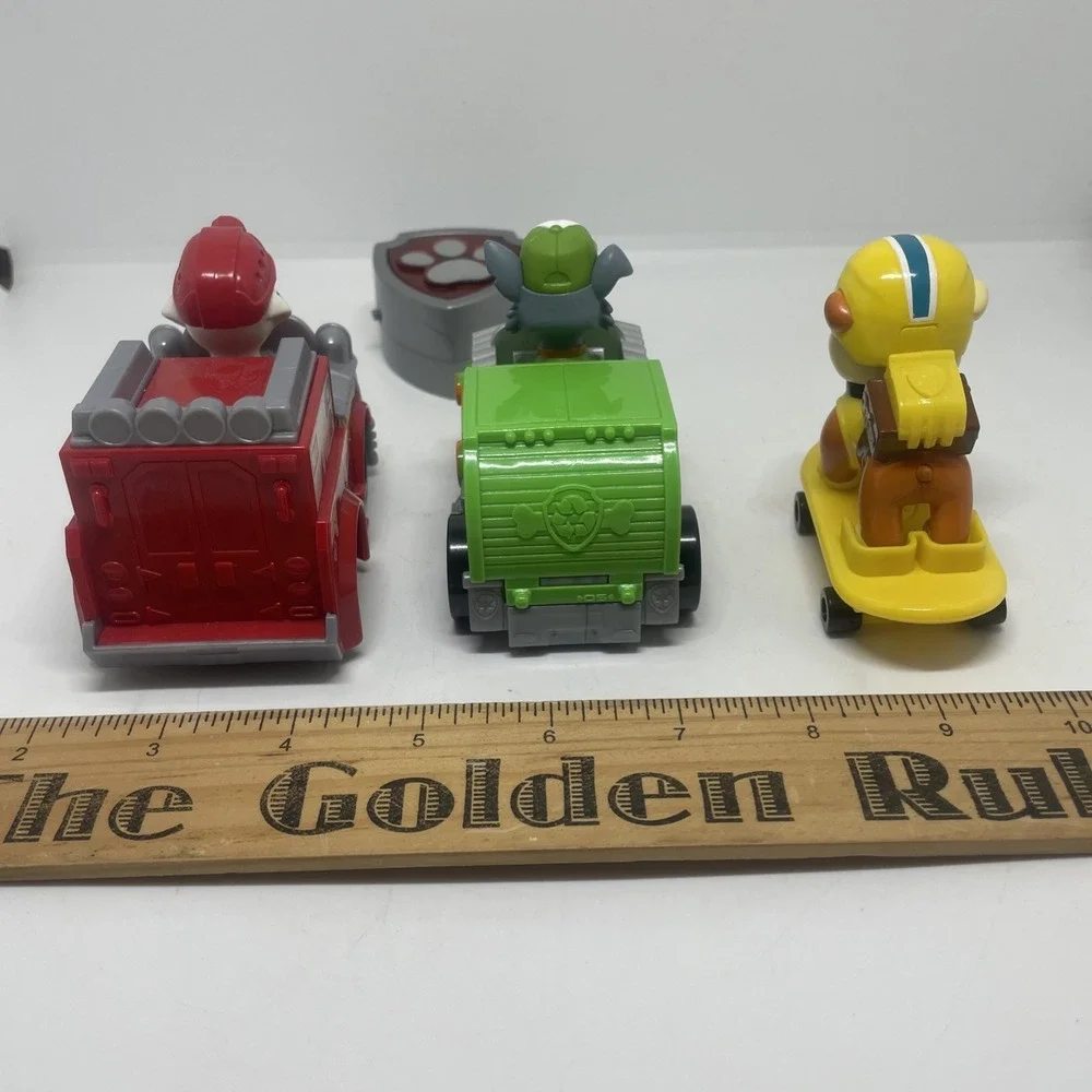 Lot of 3 Spin Master Paw Patrol Vehicles Marshall Rocky‎ Rubble On A SKATE BOARD